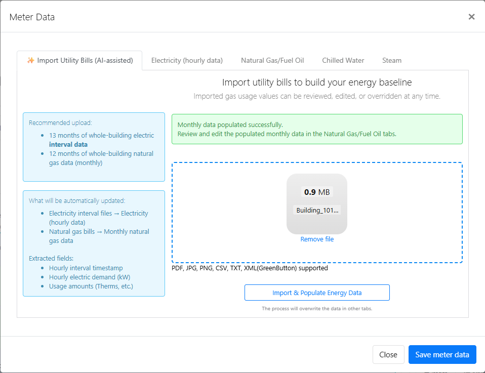 The Import Utility Bills tab